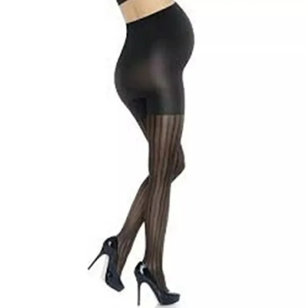 NWT Spanx Maternity Terrific Tights Black Stripe Opaque 1